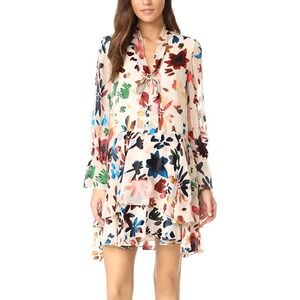 Alice + Olivia Moran Prisma Floral Burnout Dress Silk Blend Ruffle Medium